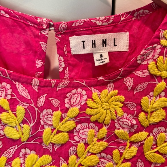 THML Women’s Pink Boho Embroidered Tiered Dress – Size M - Picture 3 of 4